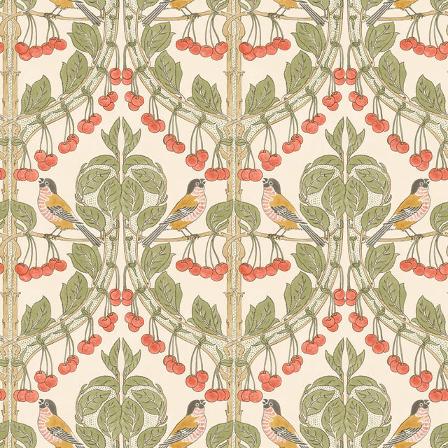 G P & J Baker BIRDS & CHERRIES RED/GREEN Wallpaper
