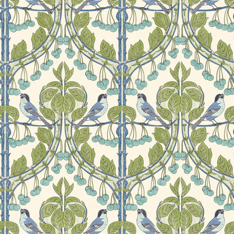 G P & J Baker BIRDS & CHERRIES GREEN/BLUE Wallpaper