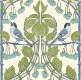 G P & J Baker BIRDS & CHERRIES GREEN/BLUE Wallpaper
