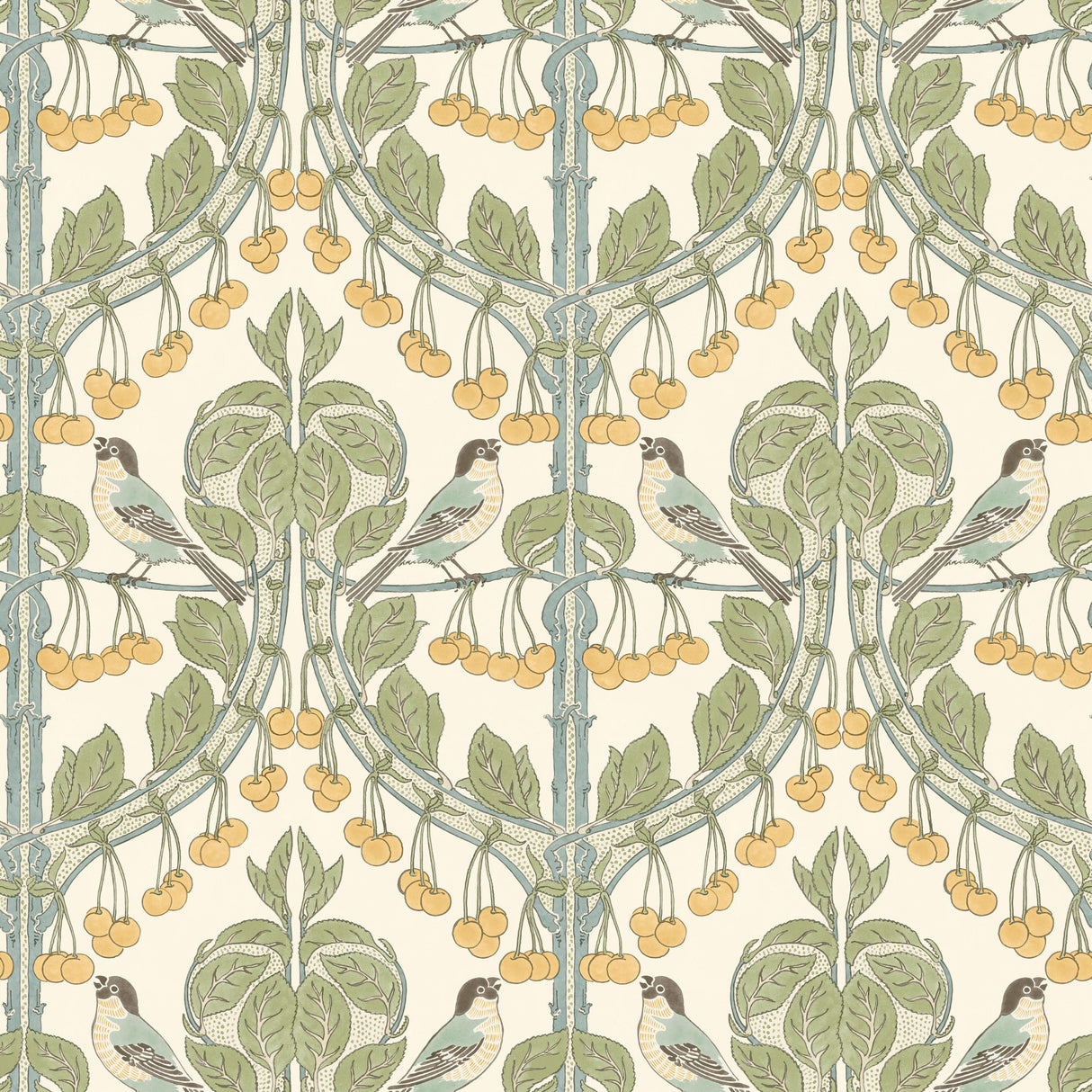 G P & J Baker BIRDS & CHERRIES AQUA Wallpaper