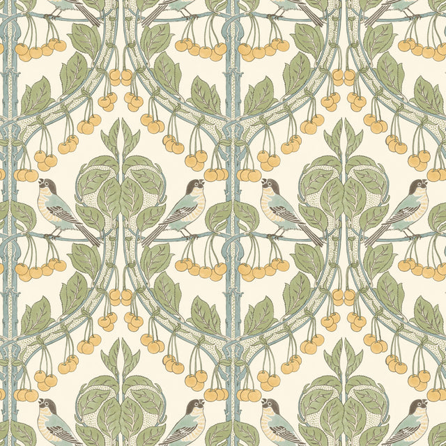 G P & J Baker BIRDS & CHERRIES AQUA Wallpaper