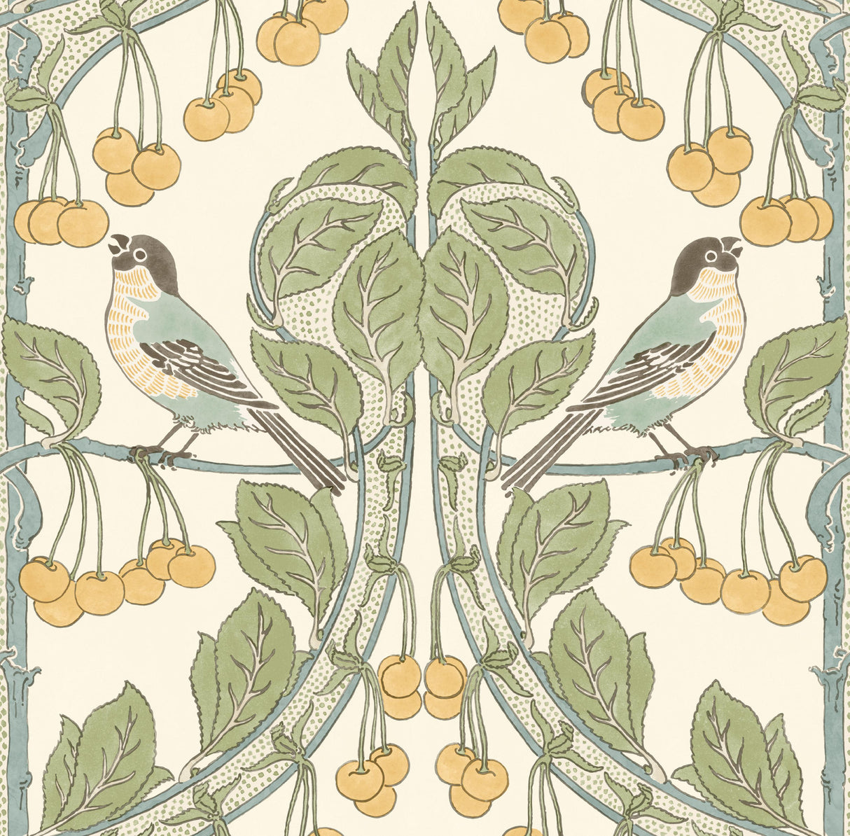 G P & J Baker BIRDS & CHERRIES AQUA Wallpaper