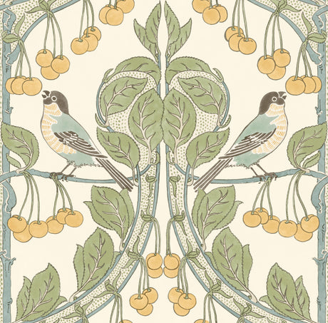 G P & J Baker BIRDS & CHERRIES AQUA Wallpaper