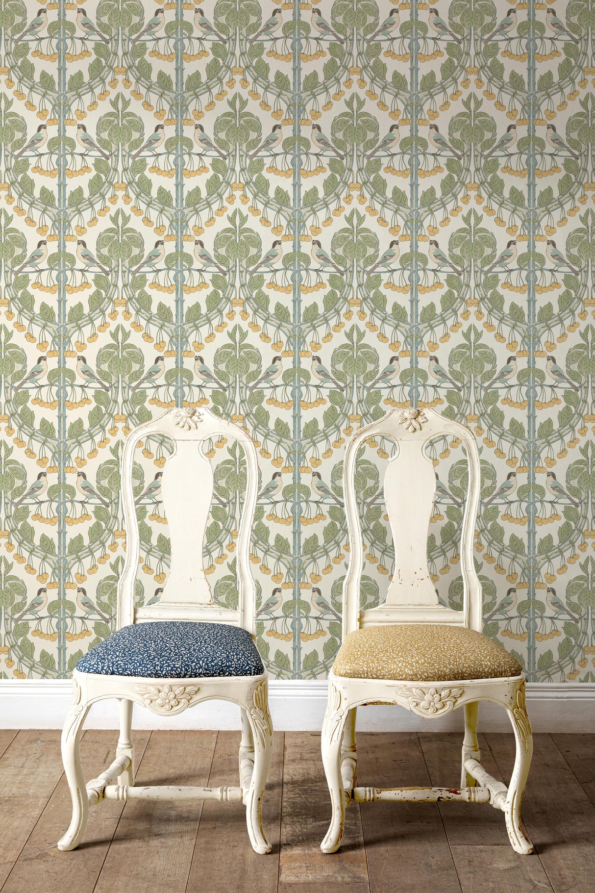 G P & J Baker BIRDS & CHERRIES AQUA Wallpaper