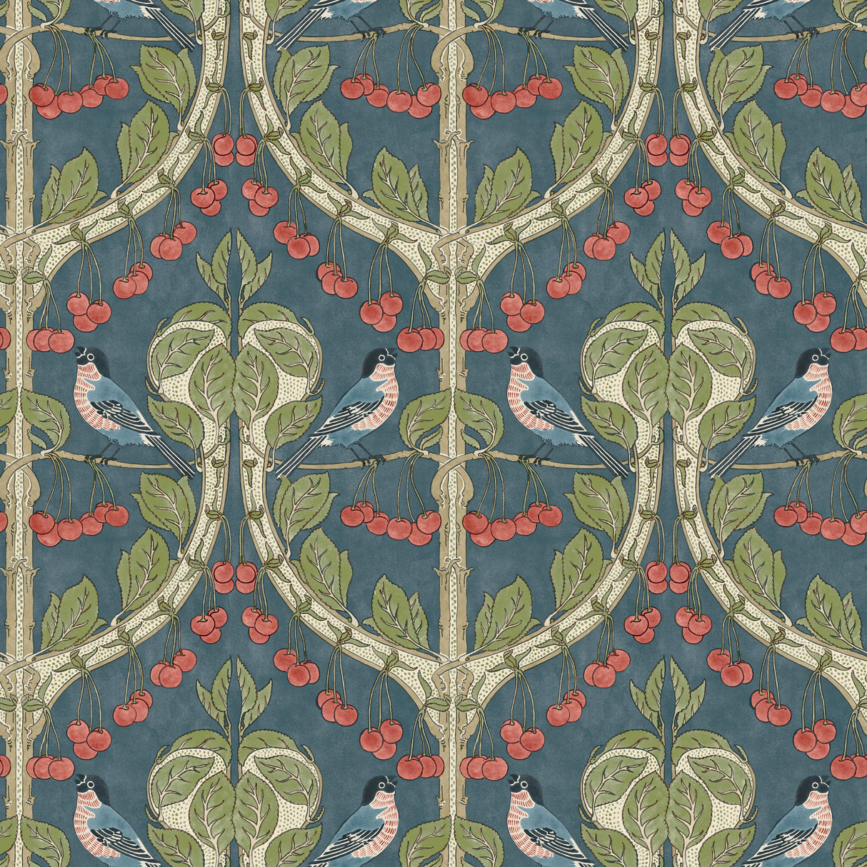 G P & J Baker BIRDS & CHERRIES INDIGO Wallpaper