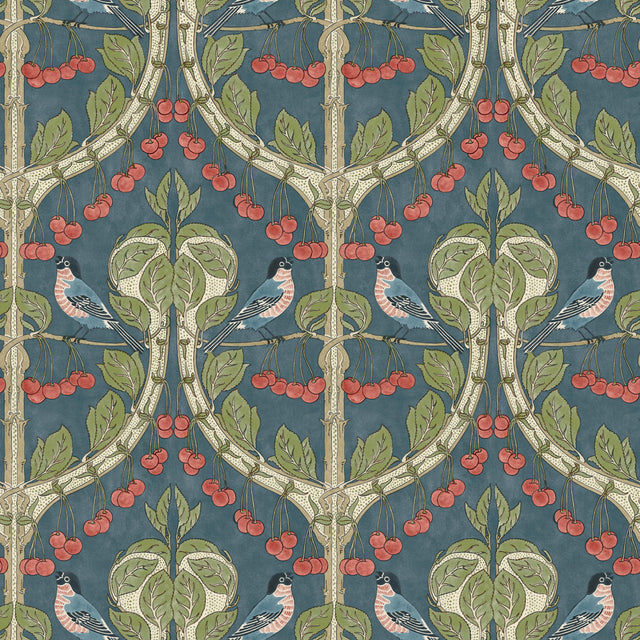 G P & J Baker BIRDS & CHERRIES INDIGO Wallpaper