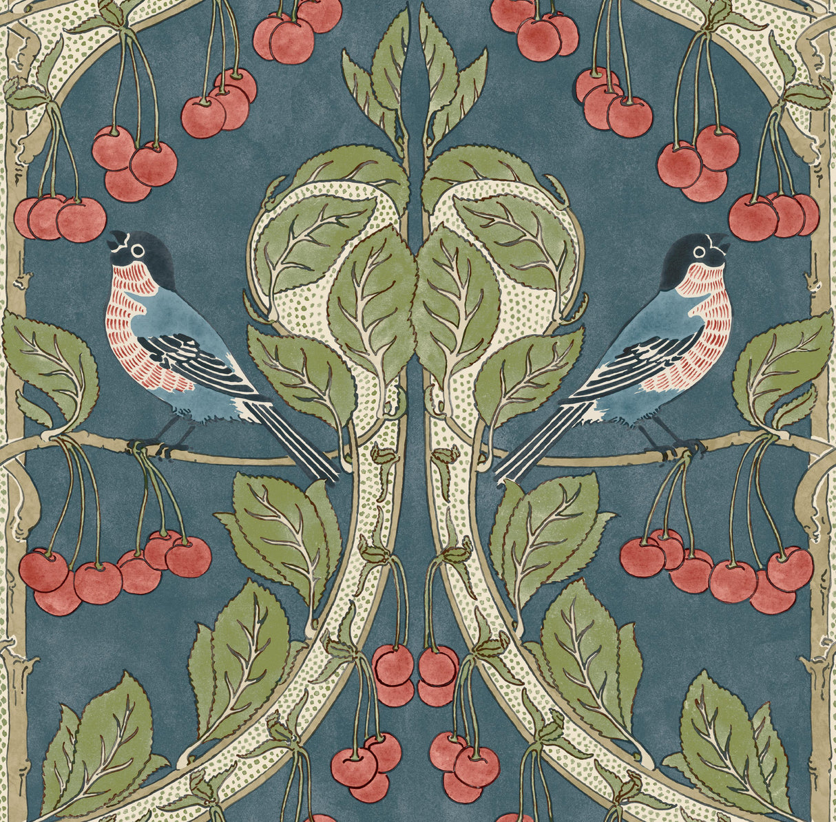 G P & J Baker BIRDS & CHERRIES INDIGO Wallpaper