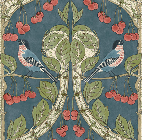 G P & J Baker BIRDS & CHERRIES INDIGO Wallpaper