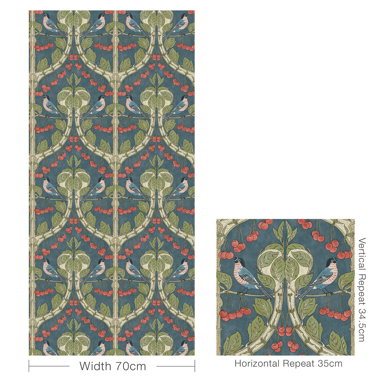 G P & J Baker BIRDS & CHERRIES INDIGO Wallpaper