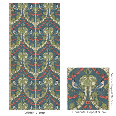 G P & J Baker BIRDS & CHERRIES INDIGO Wallpaper