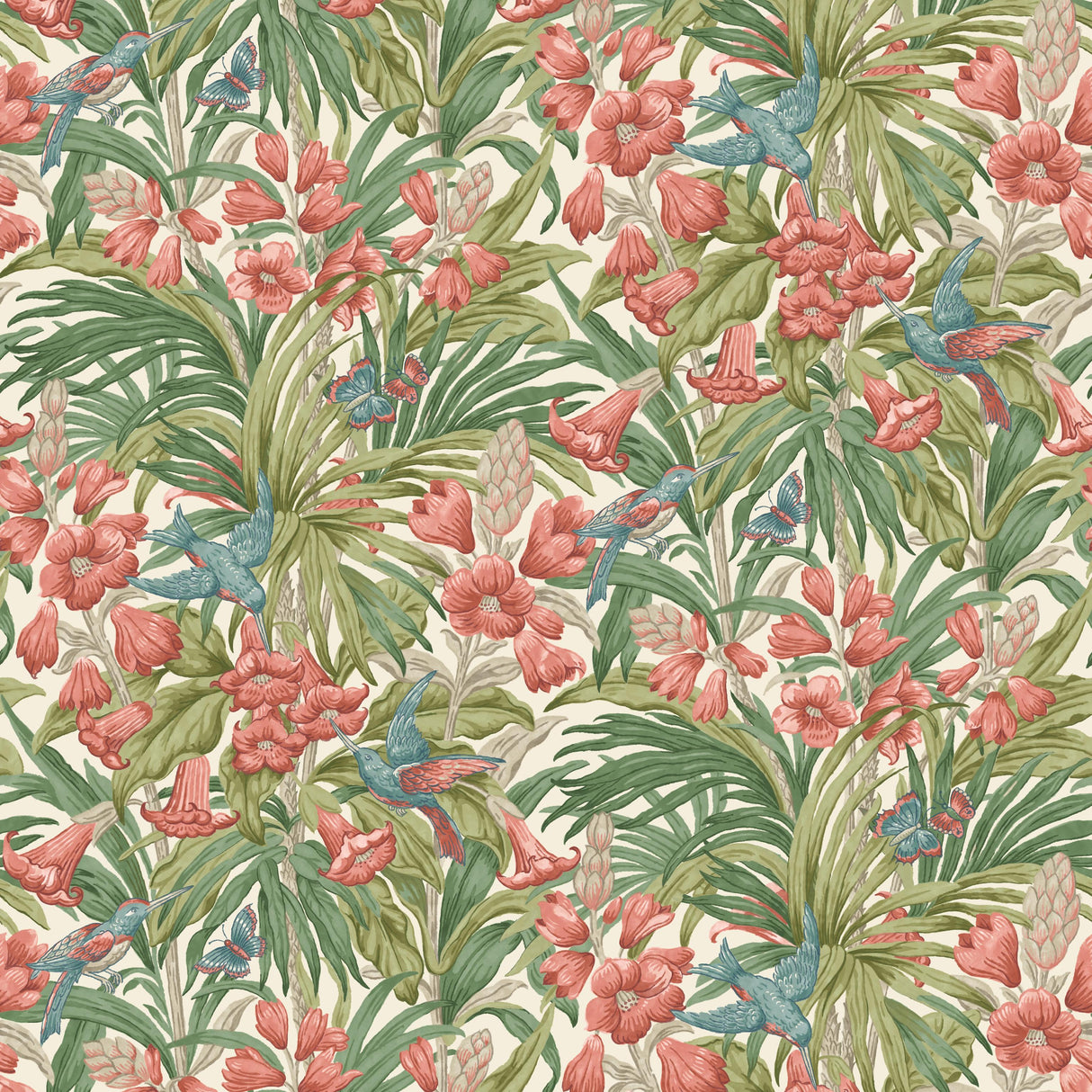 G P & J Baker TRUMPET FLOWERS RED/GREEN Wallpaper