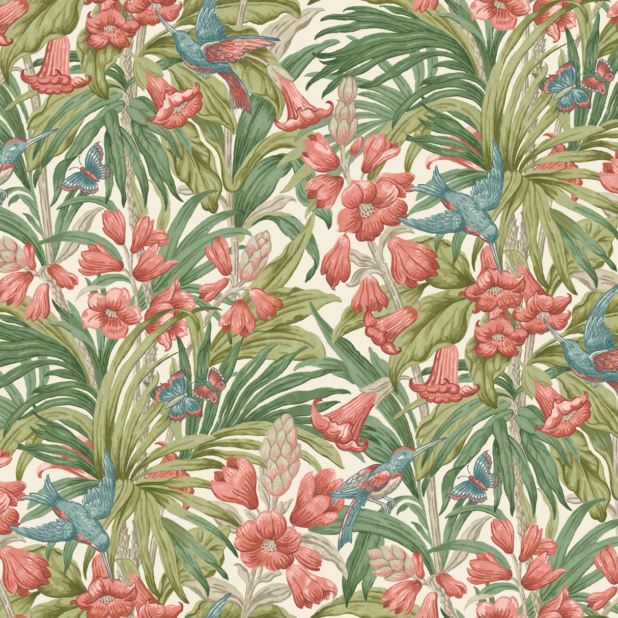 G P & J Baker TRUMPET FLOWERS RED/GREEN Wallpaper