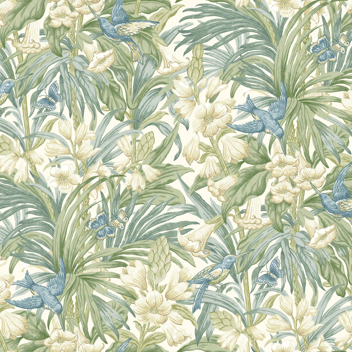 G P & J Baker TRUMPET FLOWERS BLUE/GREEN Wallpaper
