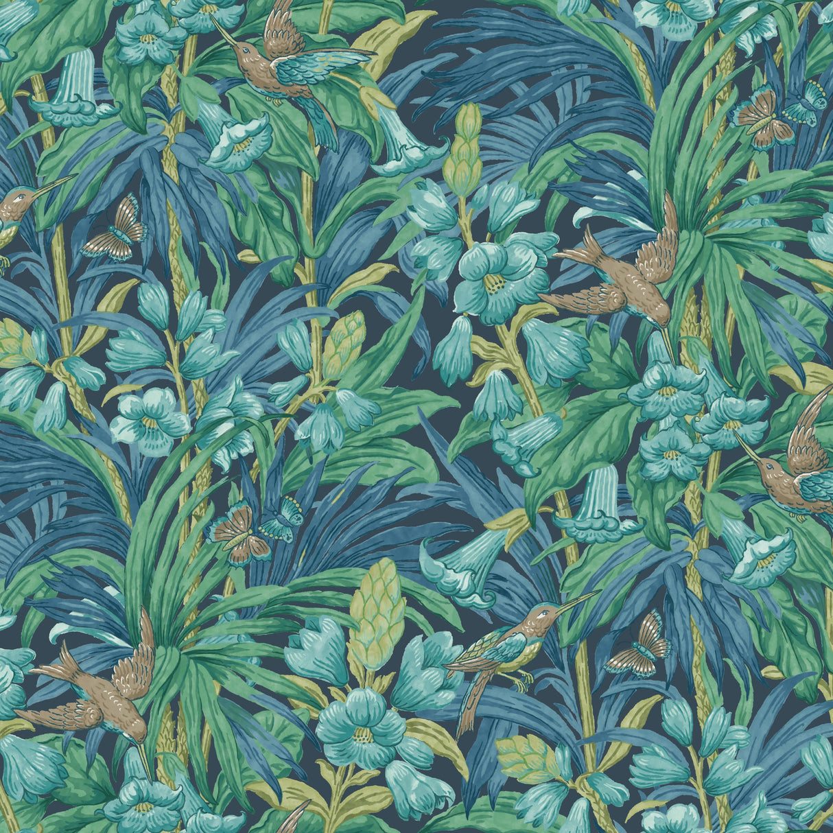 G P & J Baker TRUMPET FLOWERS INDIGO/TEAL Wallpaper