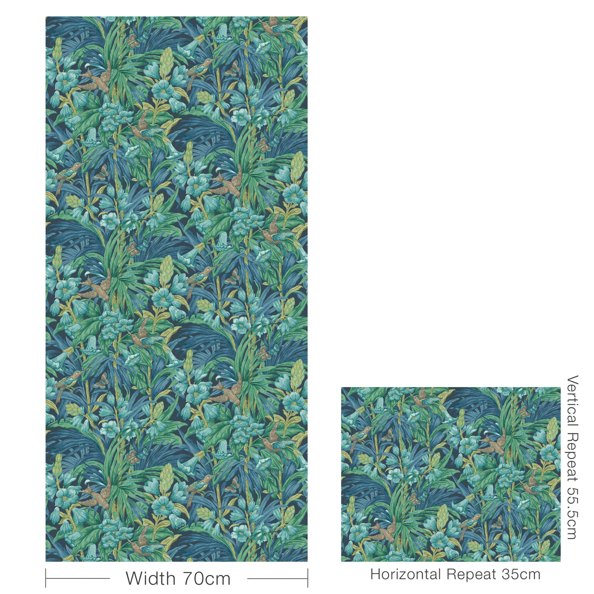 G P & J Baker TRUMPET FLOWERS INDIGO/TEAL Wallpaper