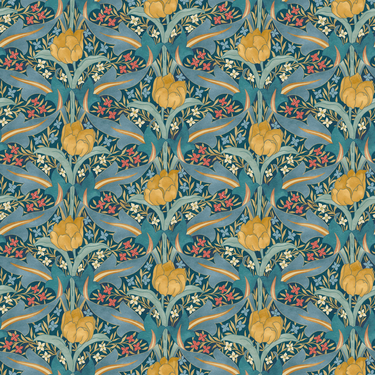G P & J Baker TULIP & JASMINE TEAL Wallpaper