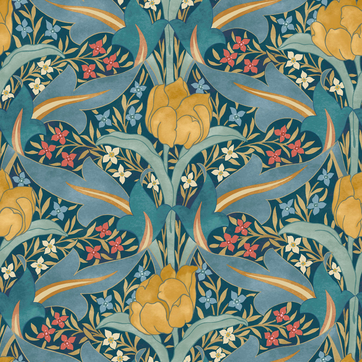 G P & J Baker TULIP & JASMINE TEAL Wallpaper