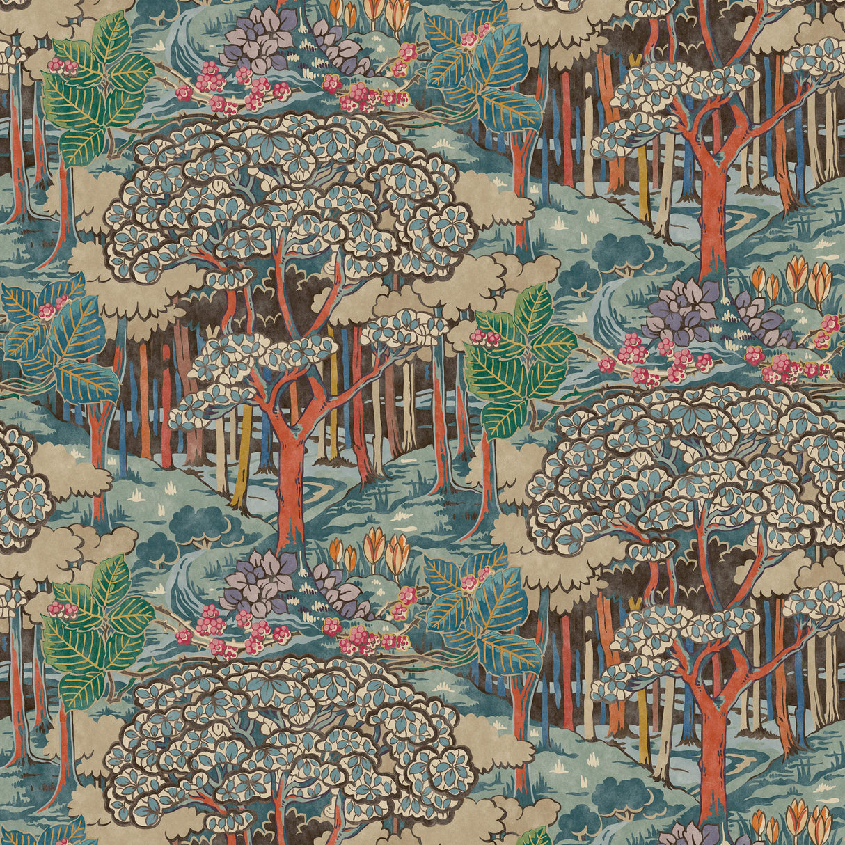G P & J Baker RUSKIN RED/TEAL Wallpaper
