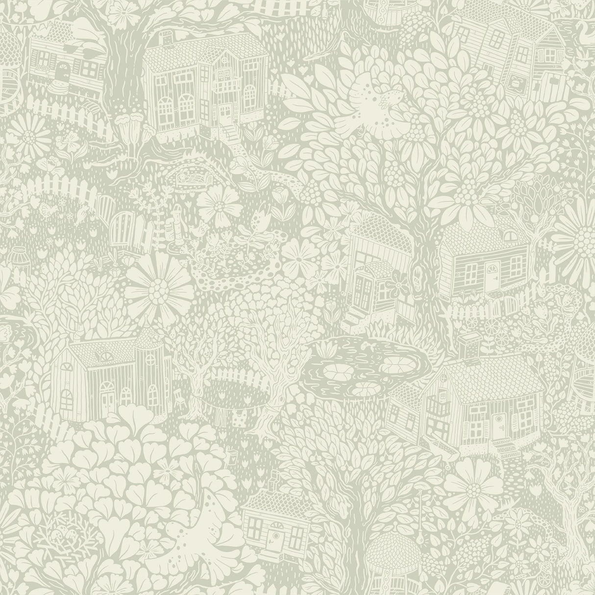 A-Street Prints Bygga Bo Woodland Village Seafoam Wallpaper