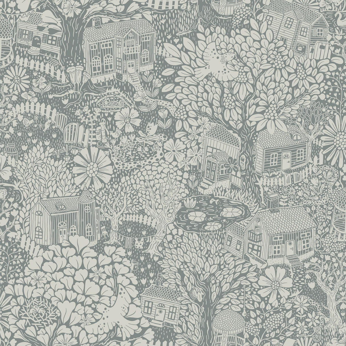 A-Street Prints Bygga Bo Blue Woodland Village Wallpaper