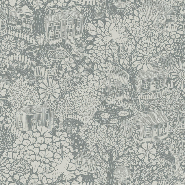 A-Street Prints Bygga Bo Blue Woodland Village Wallpaper