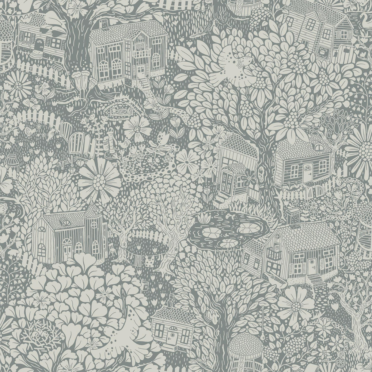A-Street Prints Bygga Bo Woodland Village Blue Wallpaper