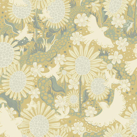 A-Street Prints Drömma Songbirds and Sunflowers Butter Wallpaper