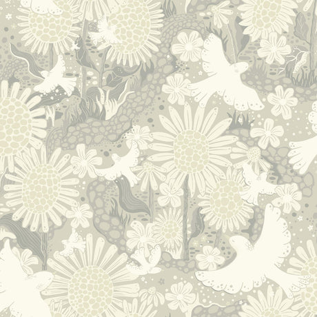 A-Street Prints Drmma Light Grey Songbirds and Sunflowers Wallpaper
