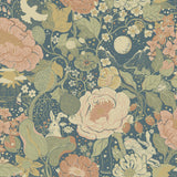 A-Street Prints Växa Rabbits & Rosehips Teal Wallpaper