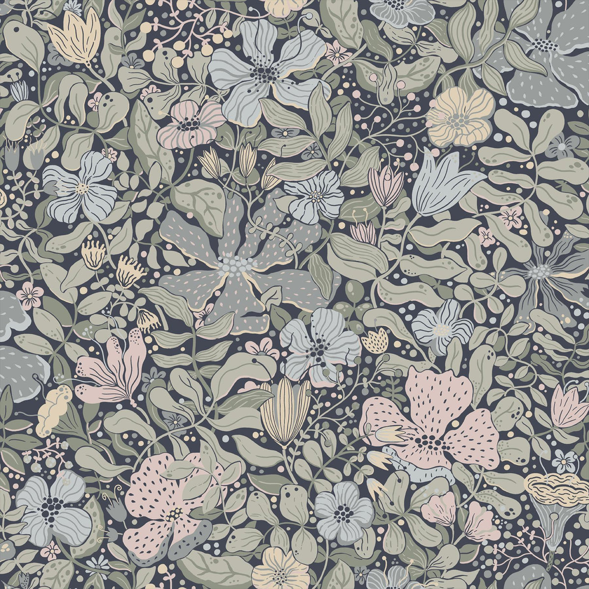 A-Street Prints Midsommar Dark Blue Floral Medley Wallpaper