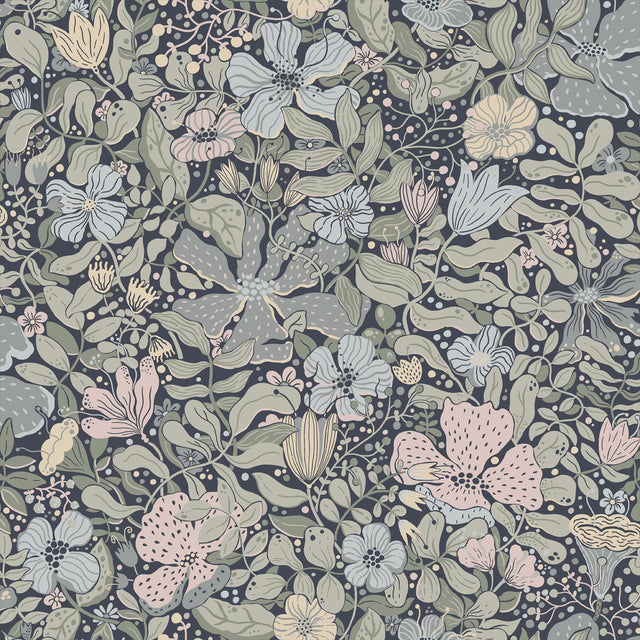 A-Street Prints Midsommar Dark Blue Floral Medley Wallpaper