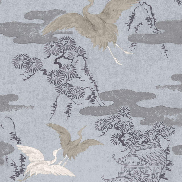 JF Fabrics 9221 Grey/Light Blue/Cream (63) Wallpaper
