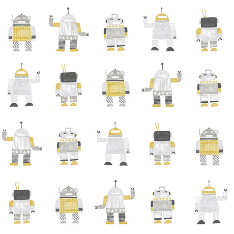 Brewster Home Fashions Callum Gold Robots Wallpaper
