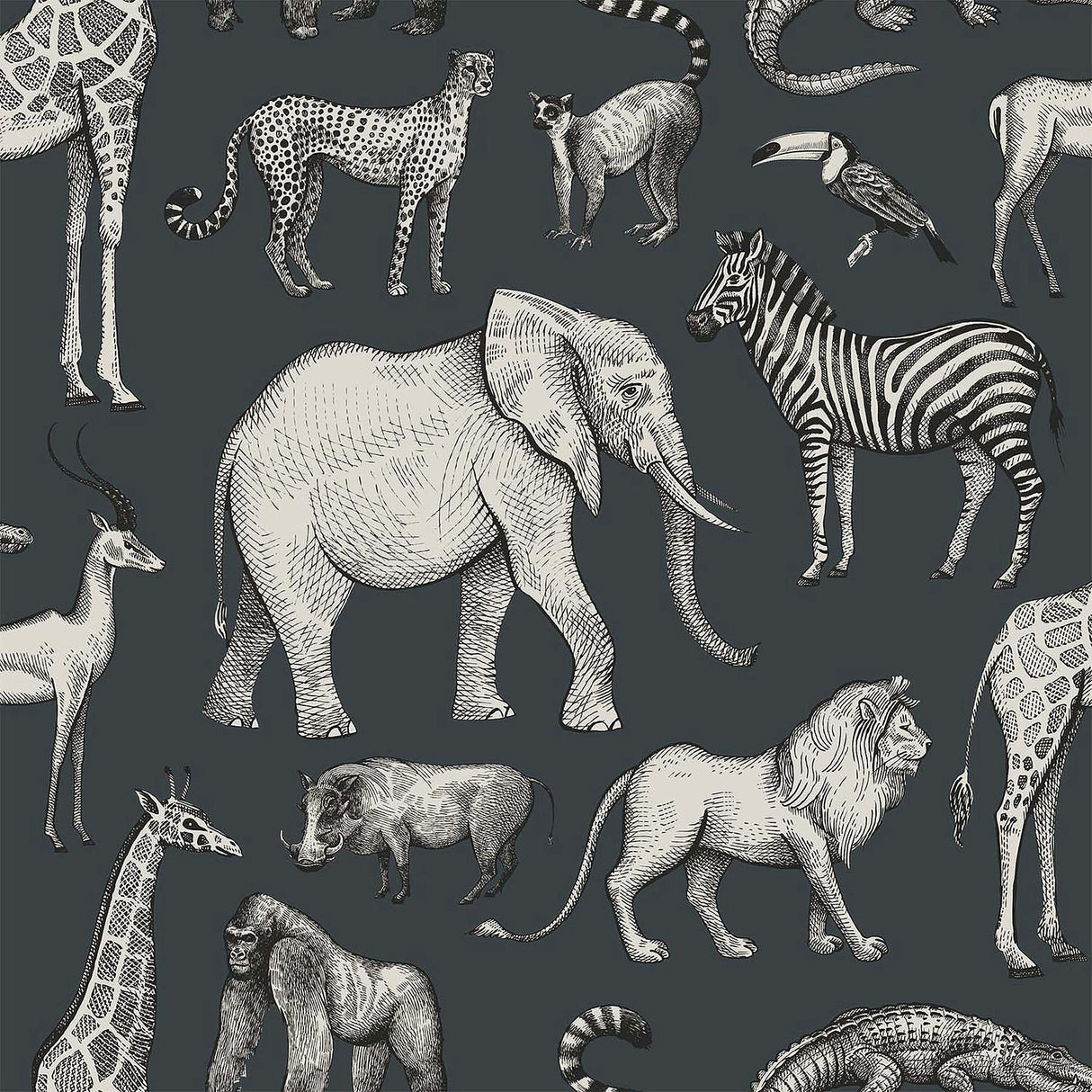 Brewster Home Fashions Kenji Navy Safari Wallpaper