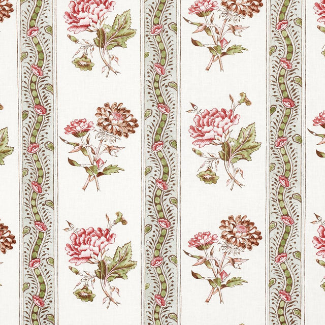 Schumacher Ariana Floral Stripe Famille Rose Fabric