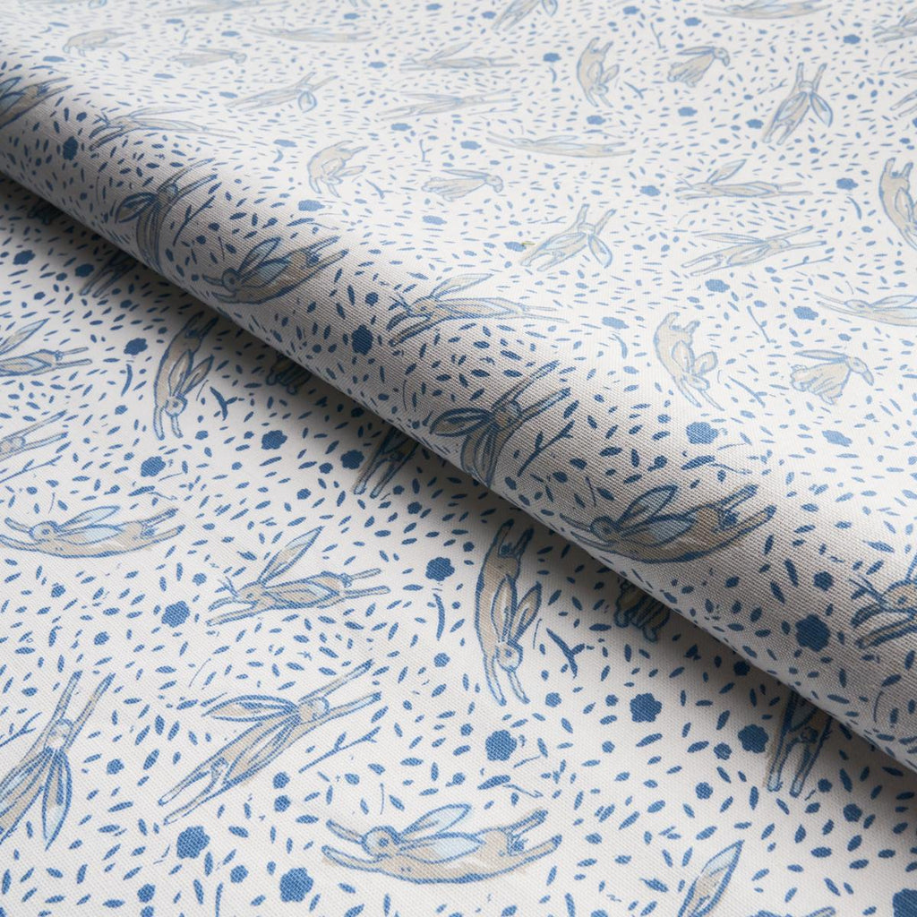 Schumacher Rabbit High Performance Print Blue Fabric
