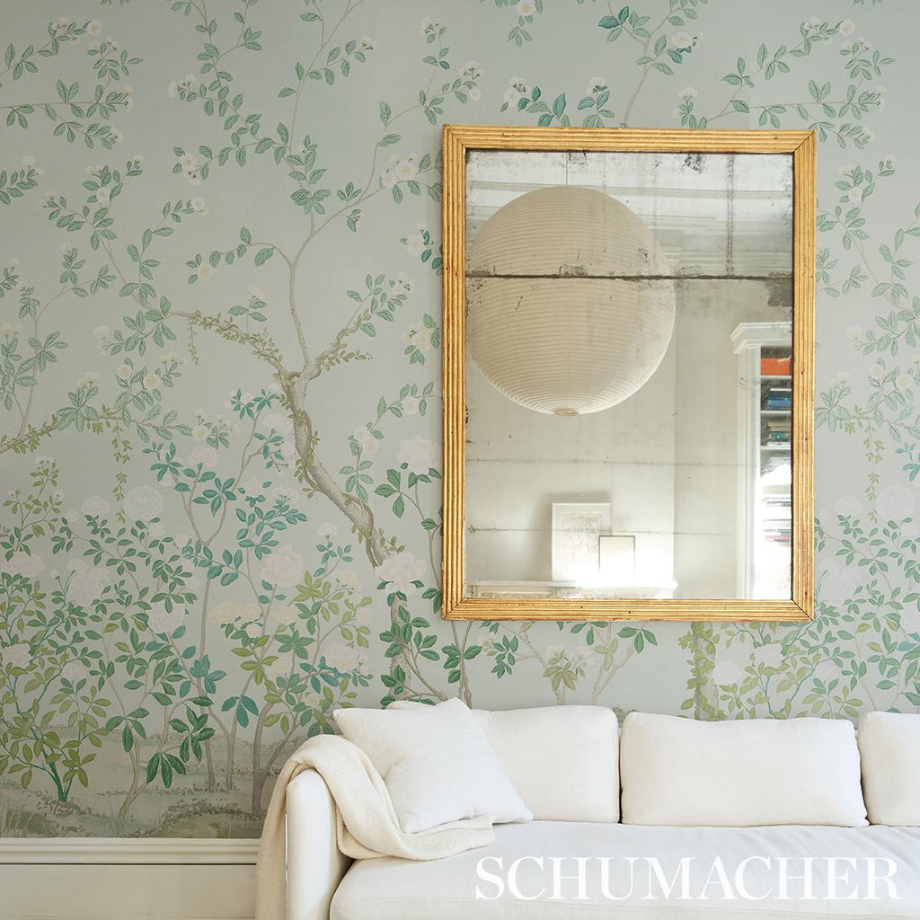 Schumacher Madame De Pompadour Panel Set Green Wallpaper