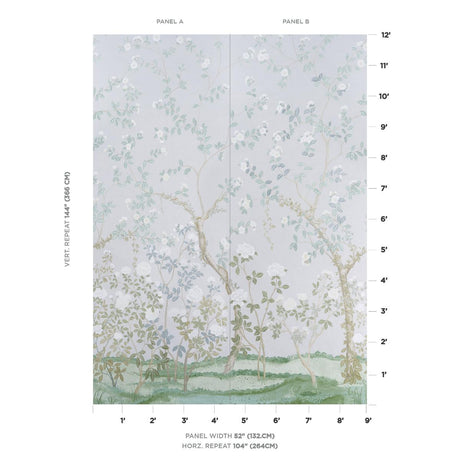 Schumacher Madame De Pompadour Panel Set Grey Wallpaper