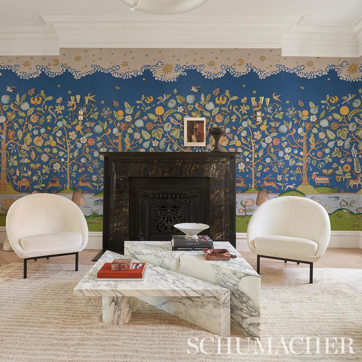 Schumacher Chaucer'S Forest Panel Set Slate Wallpaper