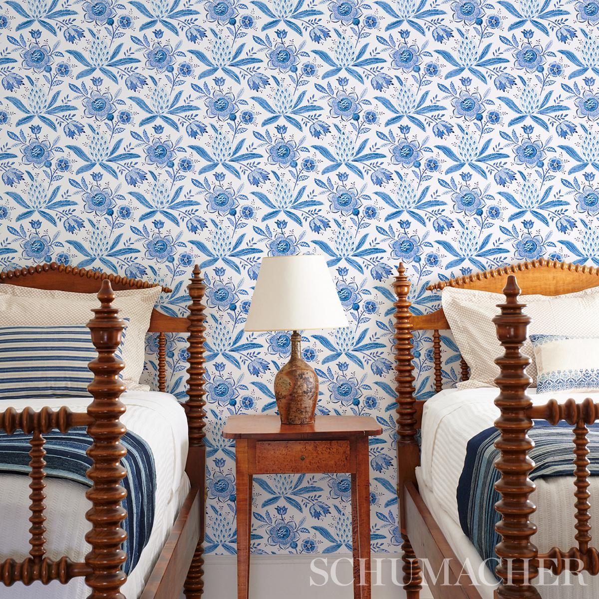 Schumacher Lafayette Botanical Cornflower Wallpaper
