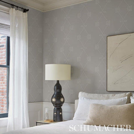 Schumacher Nicolette White On Grey Wallpaper