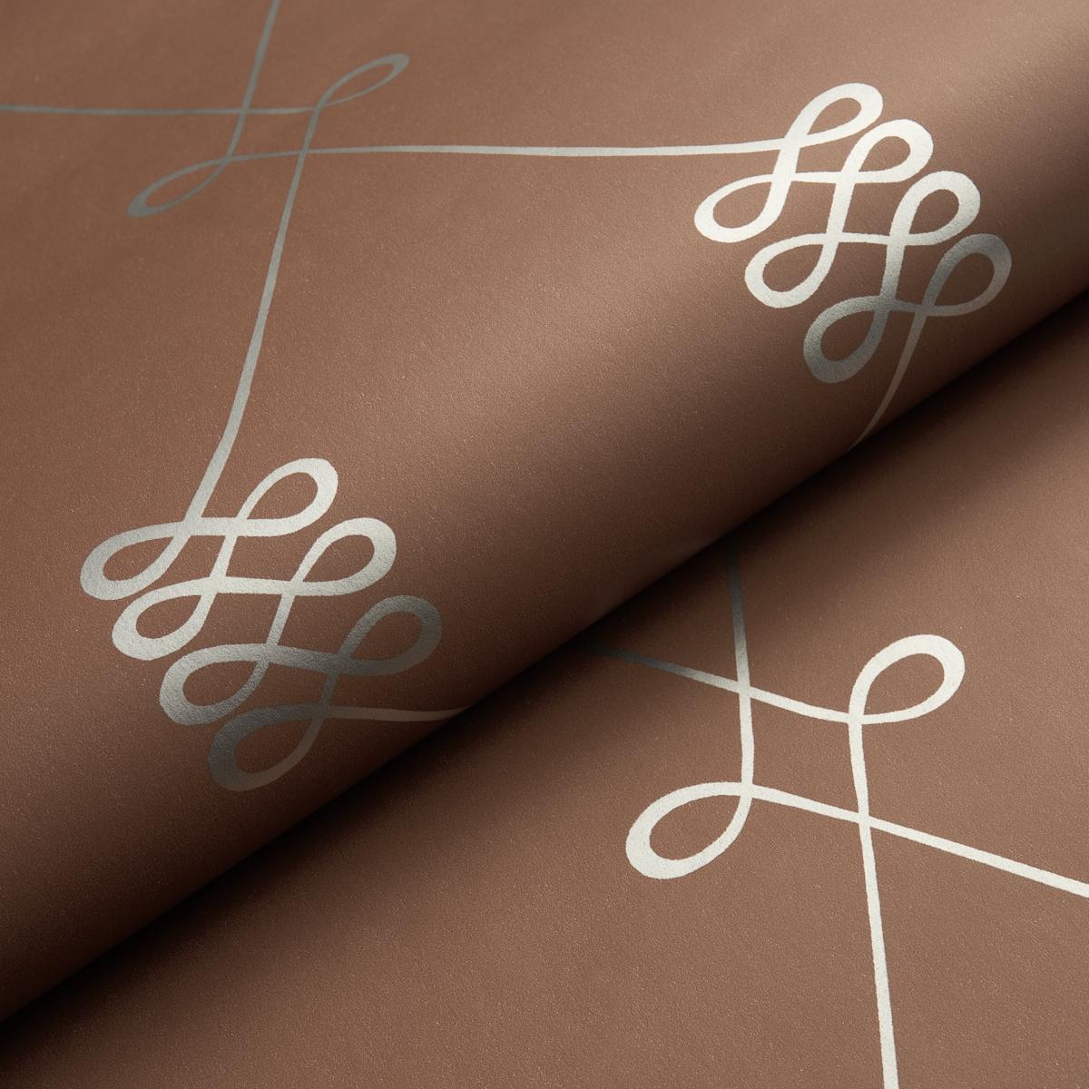 Schumacher Nicolette Silver On Brown Wallpaper
