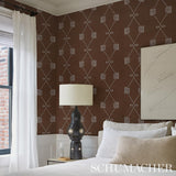 Schumacher Nicolette Silver On Brown Wallpaper
