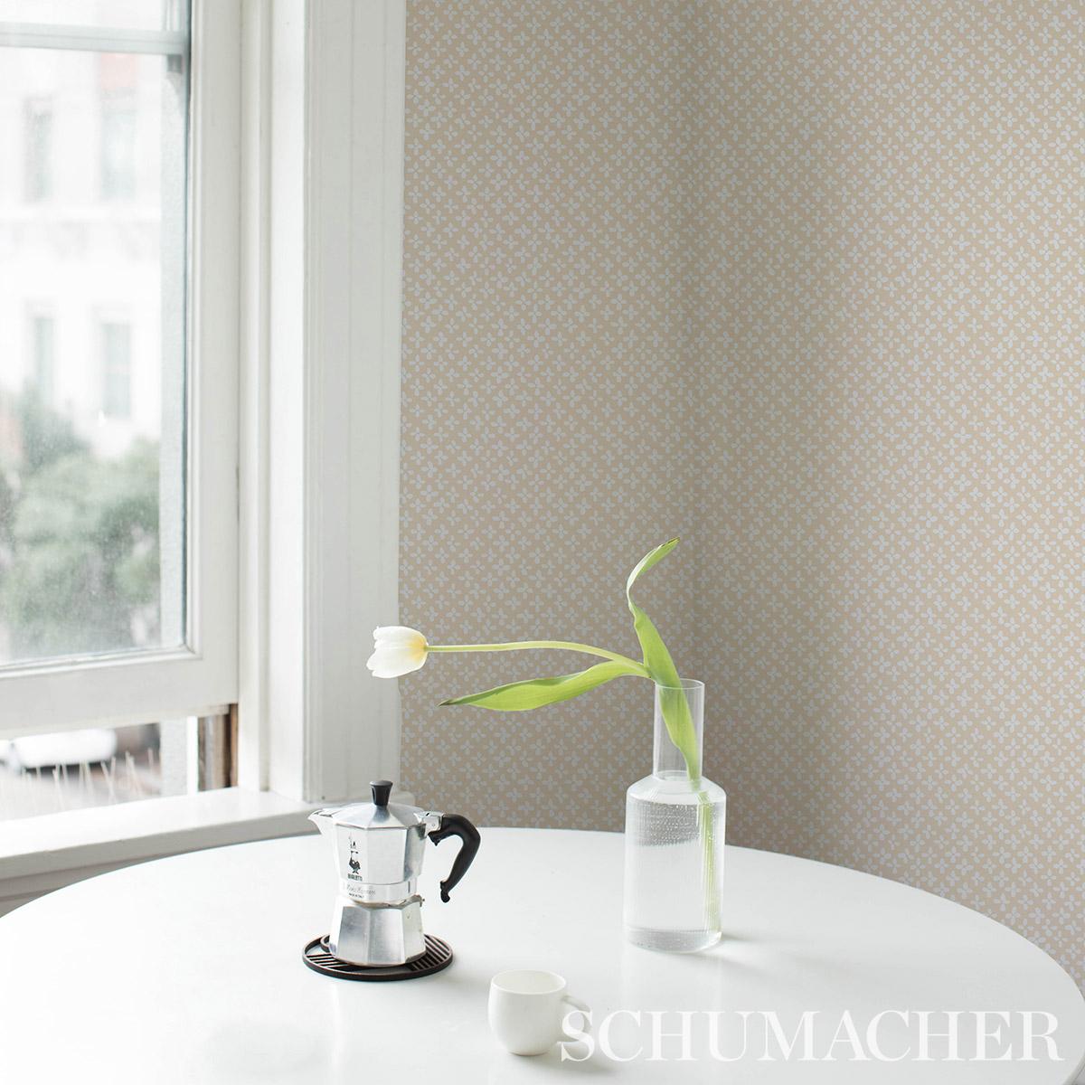 Schumacher Emerson Ivory On Beige Wallpaper
