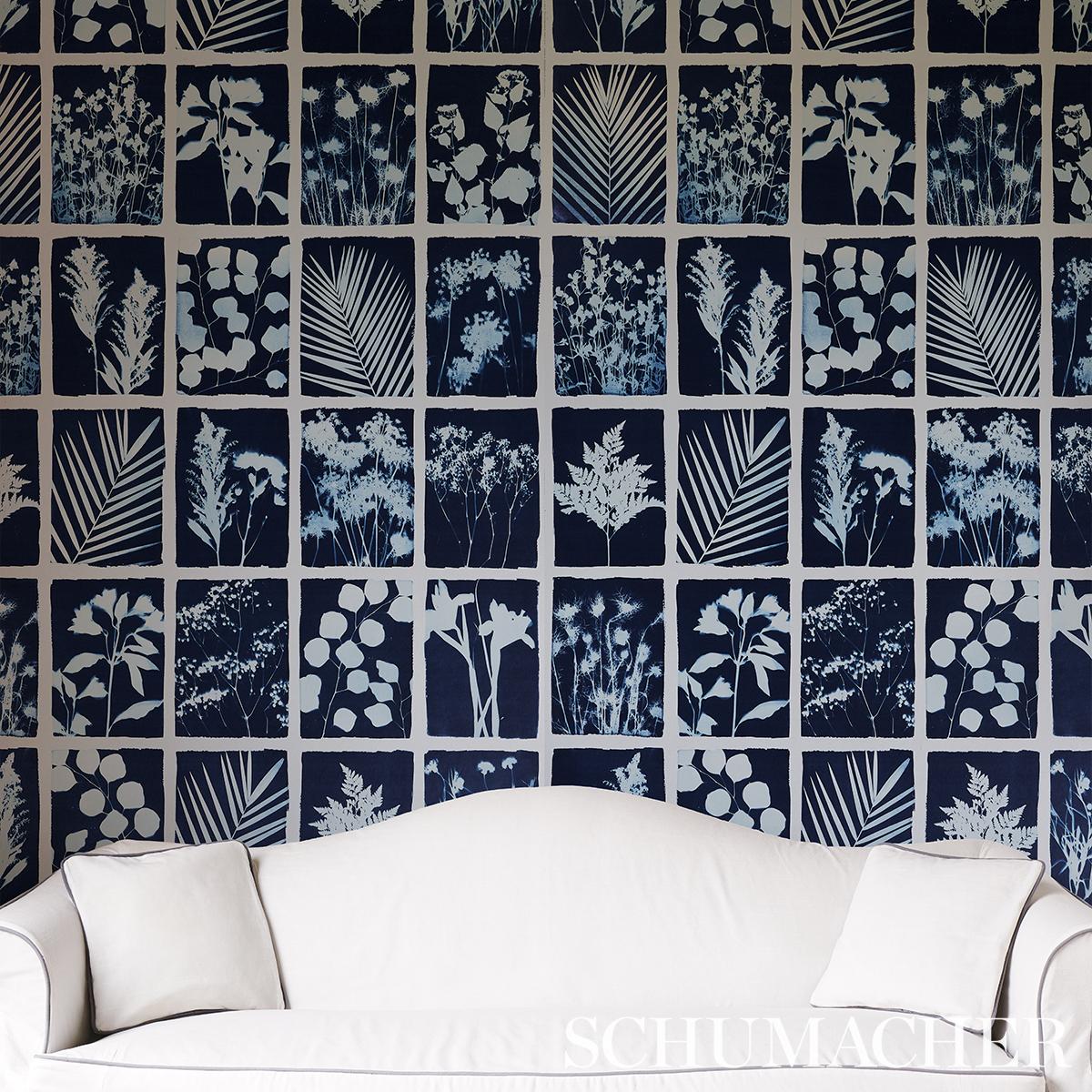 Schumacher Cyanotype Panel Indigo Wallpaper