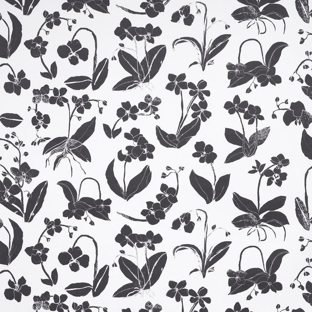 Schumacher Orchids Have Dreams Soft Black Wallpaper