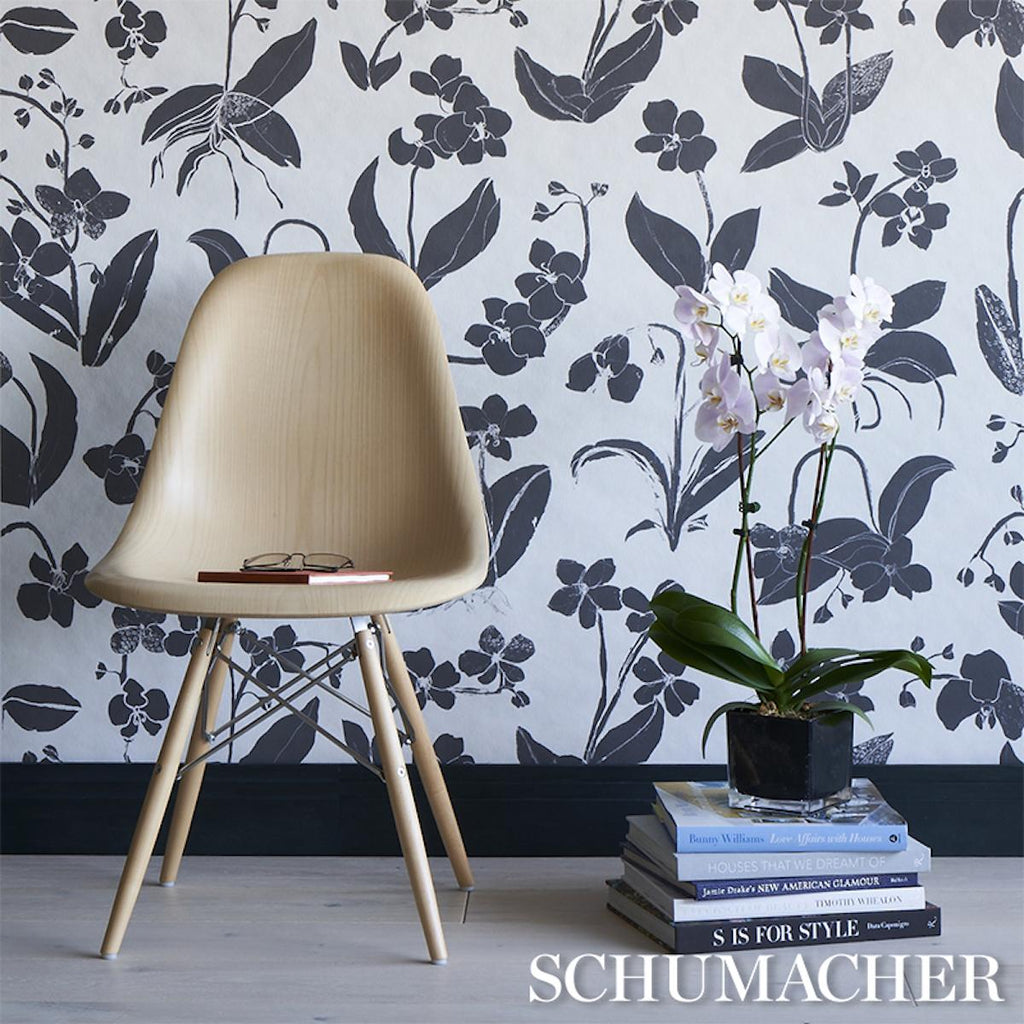 Schumacher Orchids Have Dreams Soft Black Wallpaper