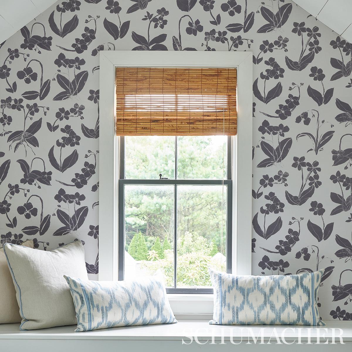 Schumacher Orchids Have Dreams Soft Black Wallpaper