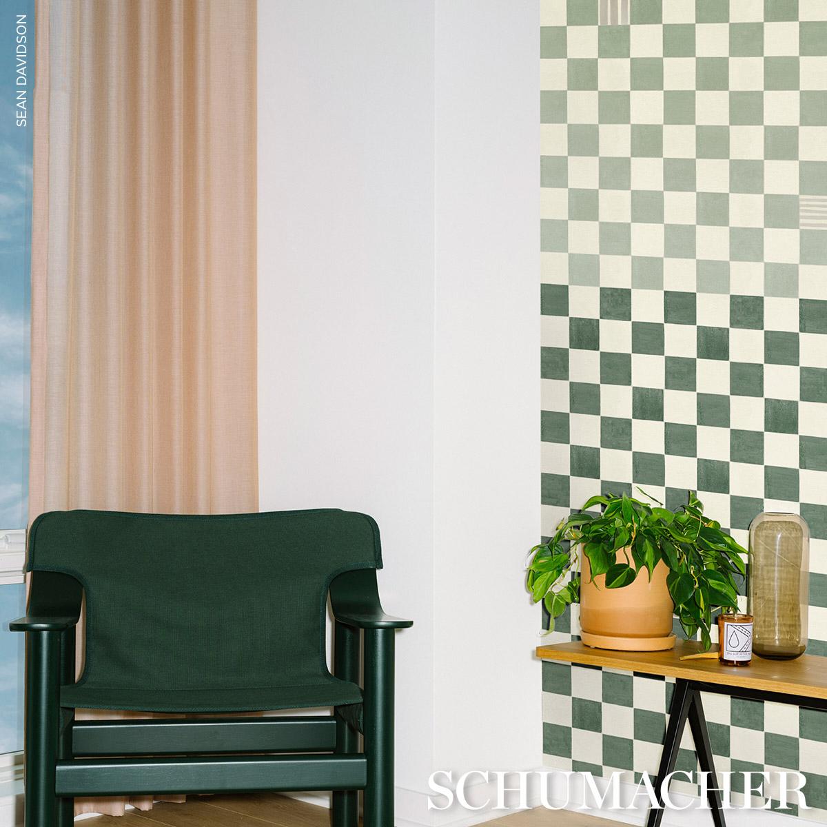 Schumacher Backdrop X Schumacher Gambit Panel Sage & Deep Green Wallpaper