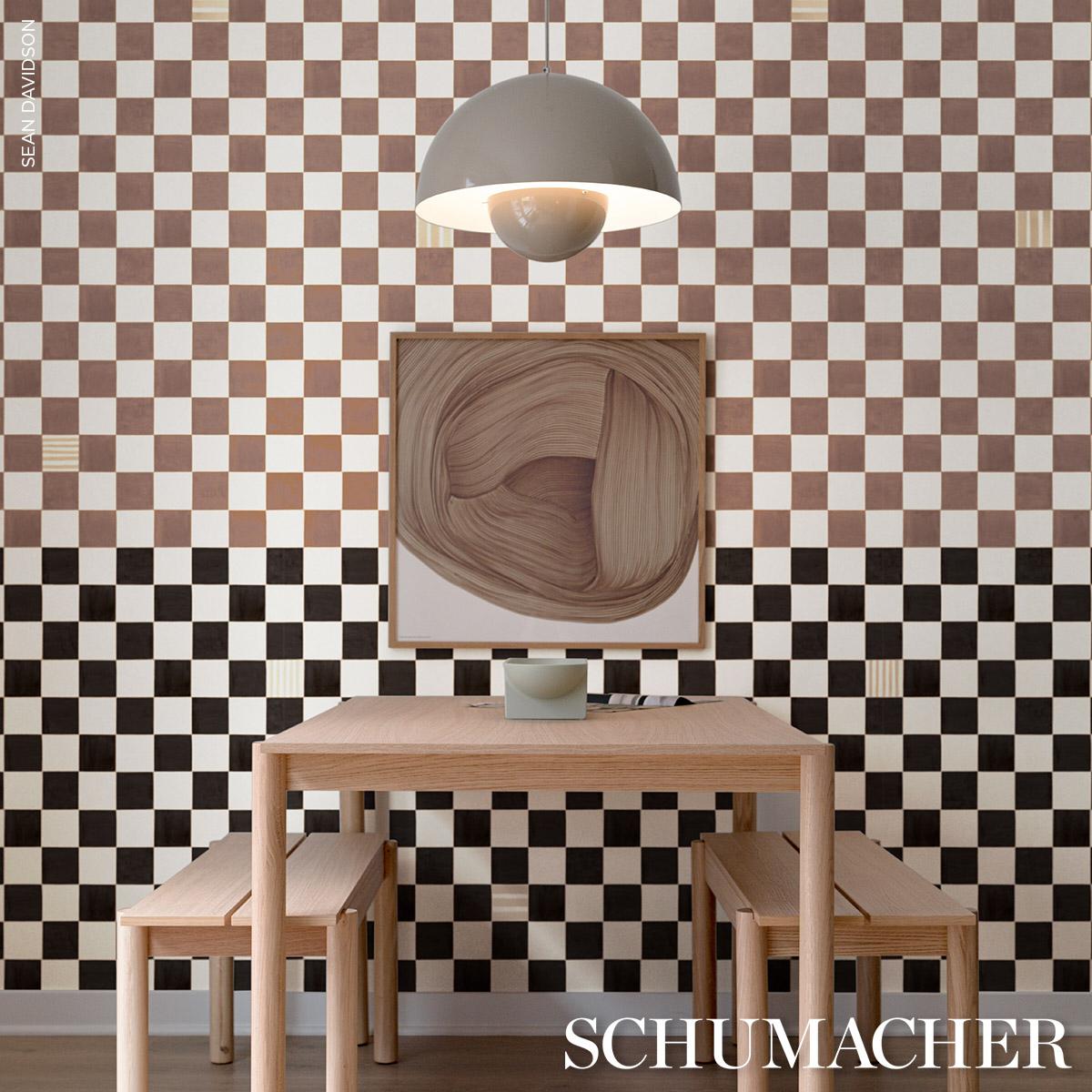 Schumacher Gambit Panel Cocoa & Charcoal Wallpaper